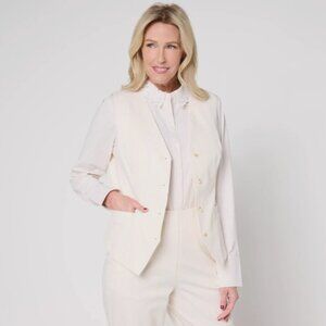 BEAUTIFUL by Lawrence Zarian V-Neck Button Front Vest-Soft Sand-Large-A680686